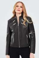 Milano Women's Black Short Leather Jacket | Derimod Milano Women's Black Short Leather Jacket | Derimod