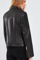 Milano Women's Black Short Leather Jacket | Derimod Milano Women's Black Short Leather Jacket | Derimod