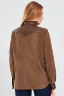 Western Women's Brown Shirt Style Suede Leather Jacket | Derimod Western Women's Brown Shirt Style Suede Leather Jacket | Derimod
