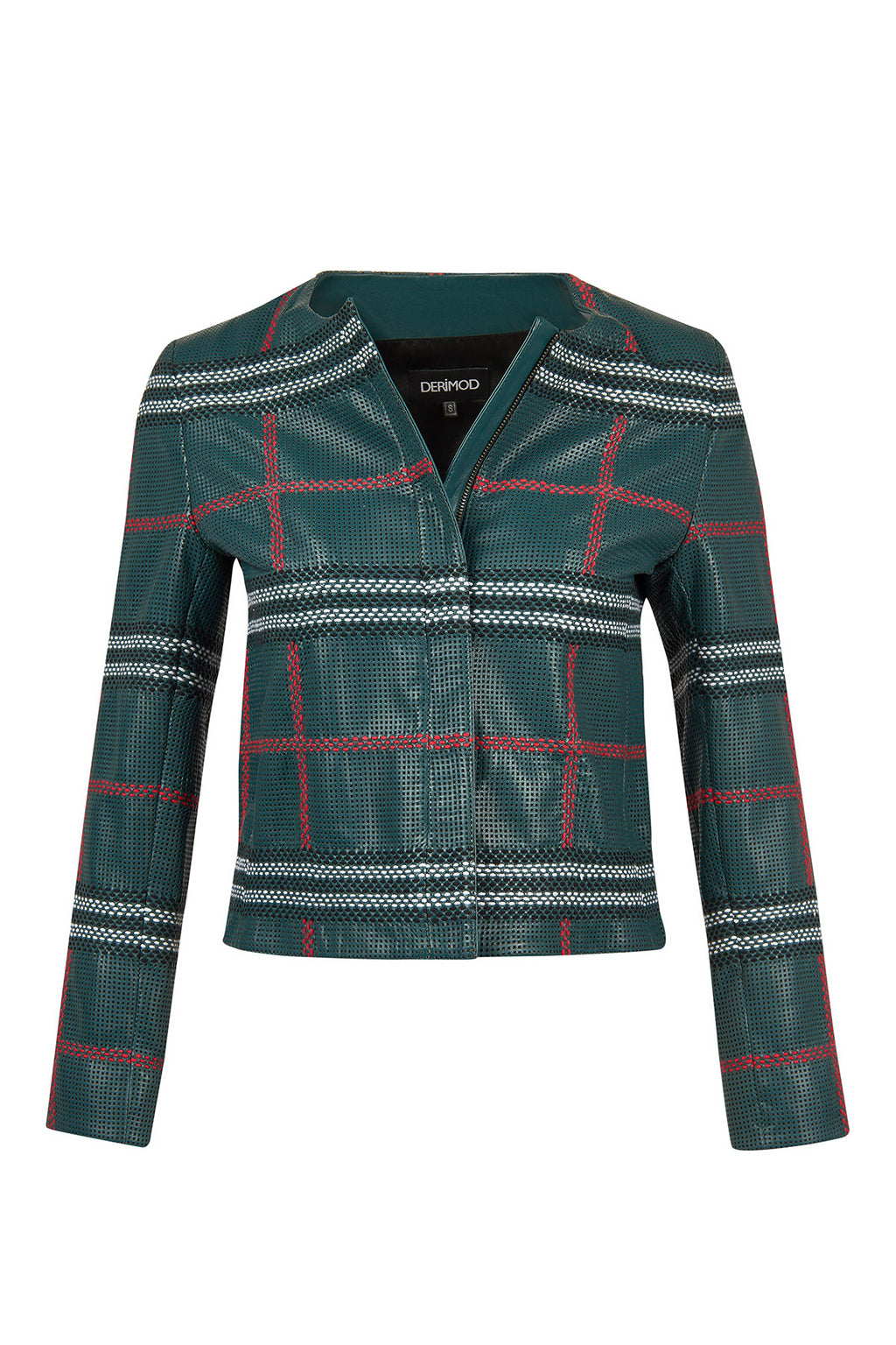 Sanremo Kadın Yeşil Desenli Deri Ceket