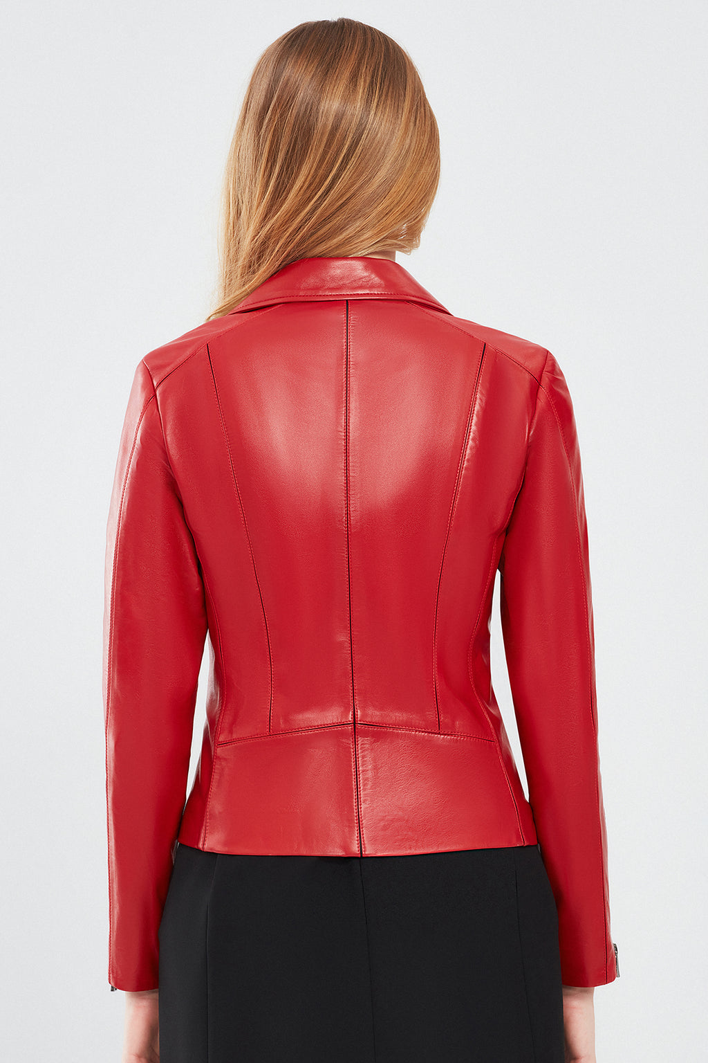 Kiara Kadın Kırmızı Slim-Fit Biker Deri Ceket