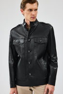 Alvarez Men's Black Leather Coat | Derimod Alvarez Men's Black Leather Coat | Derimod