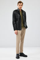 Alvarez Men's Black Leather Coat | Derimod Alvarez Men's Black Leather Coat | Derimod