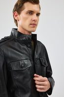 Alvarez Men's Black Leather Coat | Derimod Alvarez Men's Black Leather Coat | Derimod
