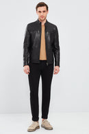 Kimmich Men's Black Sports Leather Coat | Derimod Kimmich Men's Black Sports Leather Coat | Derimod