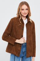 Lopez Women's Brown Oversize Suede Leather Jacket | Derimod Lopez Women's Brown Oversize Suede Leather Jacket | Derimod