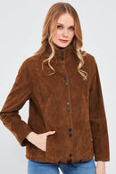 Lopez Women's Brown Oversize Suede Leather Jacket | Derimod Lopez Women's Brown Oversize Suede Leather Jacket | Derimod