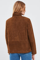 Lopez Women's Brown Oversize Suede Leather Jacket | Derimod Lopez Women's Brown Oversize Suede Leather Jacket | Derimod
