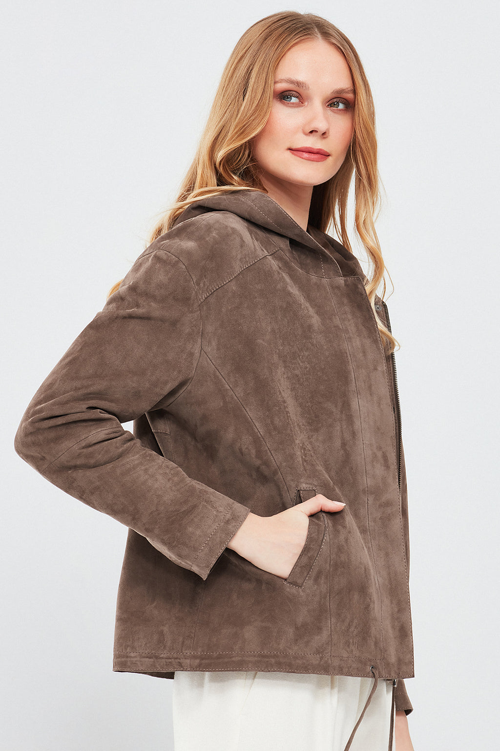 Rosy Kadın Vizon Oversize Süet Deri Ceket