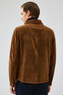Enzo Men's Brown Shirt Collar Suede Leather Coat | Derimod Enzo Men's Brown Shirt Collar Suede Leather Coat | Derimod