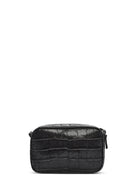 Women's Black Printed Mini Leather Crossbody Bag | Derimod Women's Black Printed Mini Leather Crossbody Bag | Derimod