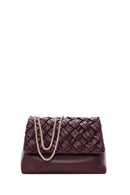 Women's Burgundy Long Chain Strap Braided Crossbody Bag | Derimod Women's Burgundy Long Chain Strap Braided Crossbody Bag | Derimod
