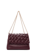 Women's Burgundy Long Chain Strap Braided Crossbody Bag | Derimod Women's Burgundy Long Chain Strap Braided Crossbody Bag | Derimod