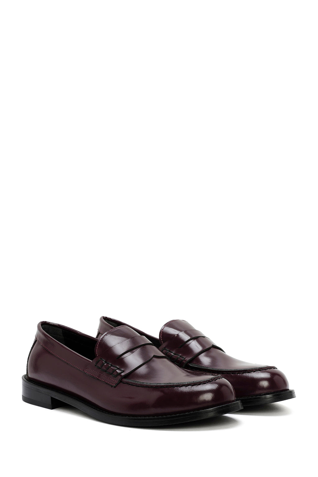 Kadın Bordo Deri Maskülen Loafer