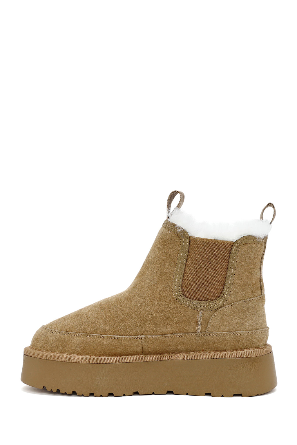 Kadın Taba Kalın Tabanlı Kürklü Süet Deri Bot