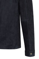 Enzo Men's Navy Shirt Collar Suede Leather Jacket | Derimod Enzo Men's Navy Shirt Collar Suede Leather Jacket | Derimod