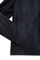 Enzo Men's Navy Shirt Collar Suede Leather Jacket | Derimod Enzo Men's Navy Shirt Collar Suede Leather Jacket | Derimod