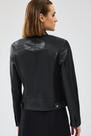 Gigi Women's Black Short Leather Jacket | Derimod Gigi Women's Black Short Leather Jacket | Derimod