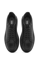 Men's Black Lace-up Thick-Sole Leather Sneaker | Derimod Men's Black Lace-up Thick-Sole Leather Sneaker | Derimod