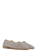 Women's Beige Stoned Leather Ballerinas | Derimod Women's Beige Stoned Leather Ballerinas | Derimod