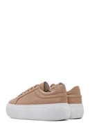 Women's Beige Lace-up Thick-Sole Leather Sneaker | Derimod Women's Beige Lace-up Thick-Sole Leather Sneaker | Derimod