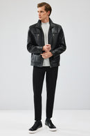 Hugo Men's Black Regular Leather Jacket | Derimod Hugo Men's Black Regular Leather Jacket | Derimod