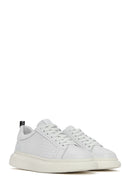 Men's White Lace-up Thick-Sole Leather Sneaker | Derimod Men's White Lace-up Thick-Sole Leather Sneaker | Derimod
