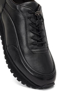 Men's Black Lace-Up Thick-Soled Leather Casual Sneaker | Derimod Men's Black Lace-Up Thick-Soled Leather Casual Sneaker | Derimod