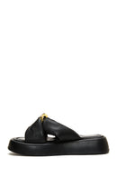 Women's Black Buckle Detailed Leather Slippers | Derimod Women's Black Buckle Detailed Leather Slippers | Derimod