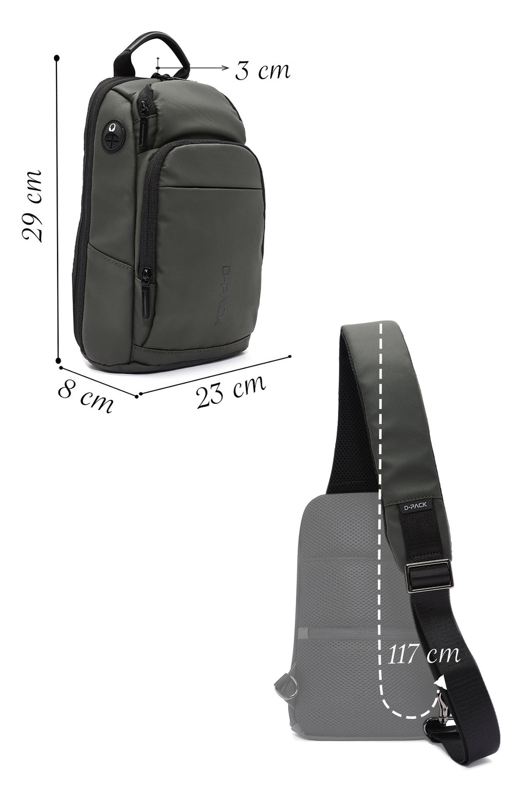 D-Pack Erkek Haki Teknolojik Kumaş Çapraz Çanta