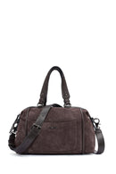 Women's Brown Long Strap Suede Shoulder Bag | Derimod Women's Brown Long Strap Suede Shoulder Bag | Derimod