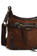 Women's Brown Long Strap Suede Leather Crossbody Bag | Derimod Women's Brown Long Strap Suede Leather Crossbody Bag | Derimod