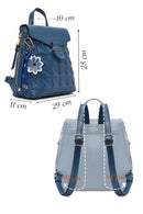 Women's Blue Printed Accessorized Backpack | Derimod Women's Blue Printed Accessorized Backpack | Derimod