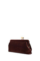 Women's Brown Long Strap Velvet Clutch Bag | Derimod Women's Brown Long Strap Velvet Clutch Bag | Derimod
