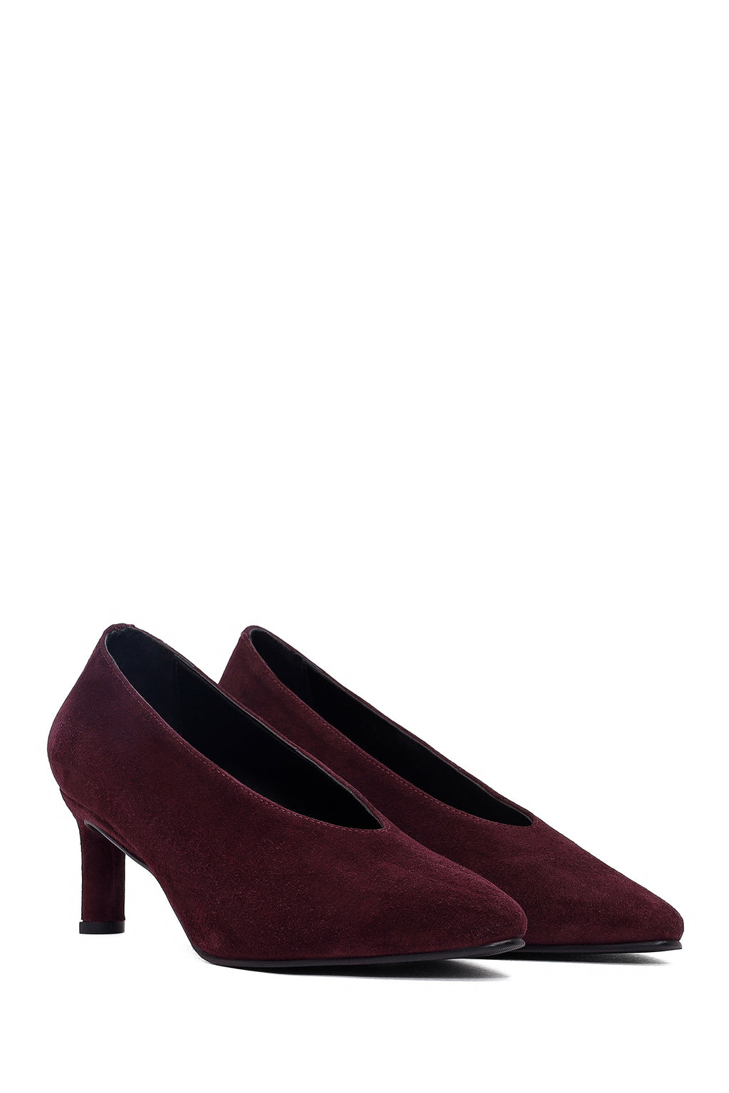 Kadın Bordo Kısa İnce Topuklu Süet Deri Stiletto