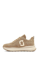 Women's Beige Lace-Up Thick-Soled Suede Leather Sneaker | Derimod Women's Beige Lace-Up Thick-Soled Suede Leather Sneaker | Derimod