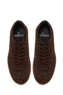 Kadın Kahverengi Bağcıklı Leopar Desenli Süet Deri Sneaker | Derimod Kadın Kahverengi Bağcıklı Leopar Desenli Süet Deri Sneaker | Derimod