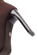 Women's Brown Zippered High Thick Heel Fabric Boots | Derimod Women's Brown Zippered High Thick Heel Fabric Boots | Derimod