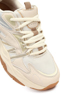 Women's Beige Lace-Up Thick-Soled Sneaker | Derimod Women's Beige Lace-Up Thick-Soled Sneaker | Derimod