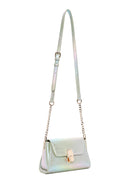 Women's Blue Metallic Patent Leather Mini Crossbody Bag | Derimod Women's Blue Metallic Patent Leather Mini Crossbody Bag | Derimod