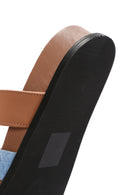Women's Tan Striped Leather Slippers | Derimod Women's Tan Striped Leather Slippers | Derimod