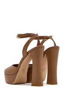 Women's Tan Ankle Buckle Platform High Thick Heel Leather Sandals | Derimod Women's Tan Ankle Buckle Platform High Thick Heel Leather Sandals | Derimod