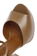Women's Tan Ankle Buckle Platform High Thick Heel Leather Sandals | Derimod Women's Tan Ankle Buckle Platform High Thick Heel Leather Sandals | Derimod