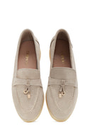 Women's Beige Accessorized Suede Leather Loafer | Derimod Women's Beige Accessorized Suede Leather Loafer | Derimod