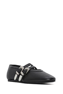 Women's Black Double Buckled Leather Ballerinas | Derimod Women's Black Double Buckled Leather Ballerinas | Derimod