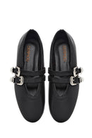 Women's Black Double Buckled Leather Ballerinas | Derimod Women's Black Double Buckled Leather Ballerinas | Derimod