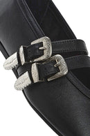 Women's Black Double Buckled Leather Ballerinas | Derimod Women's Black Double Buckled Leather Ballerinas | Derimod