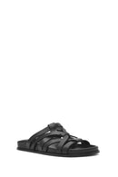 Women's Black Leather Slippers | Derimod Women's Black Leather Slippers | Derimod