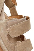 Women's Beige Double Strap Suede Leather Sandals | Derimod Women's Beige Double Strap Suede Leather Sandals | Derimod
