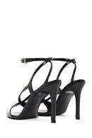 Women's Black Ankle Strap High Thin Heel Leather Sandals | Derimod Women's Black Ankle Strap High Thin Heel Leather Sandals | Derimod